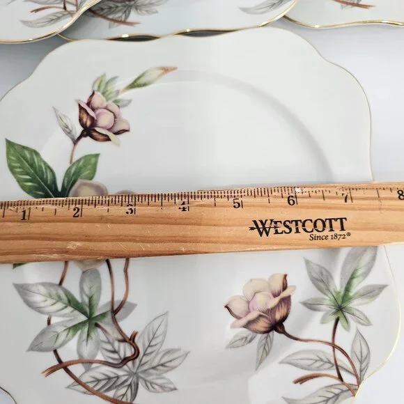 6 Blue Woodrose Square Lunch Plate 7.5" Meito Japan salad gold scalloped edge vt - Picture 9 of 9